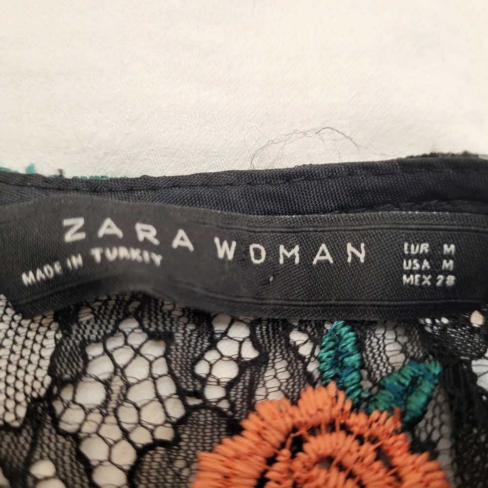 Zara Woman Black Embroidered Lace Red Floral Cottage Fairy Country Boho Dress M - Picture 7 of 11